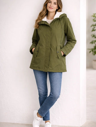 Odette Hooded Sherpa-Lined Parka in Green