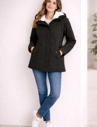 Odette Hooded Sherpa-Lined Parka in Black