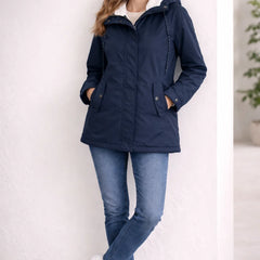 Odette Hooded Sherpa-Lined Parka in Navy