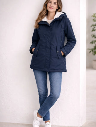 Odette Hooded Sherpa-Lined Parka in Navy