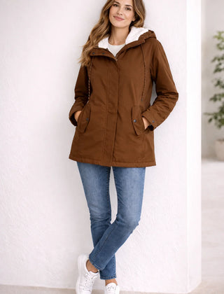 Odette Hooded Sherpa-Lined Parka in Khaki