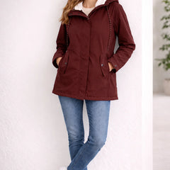 Odette Hooded Sherpa-Lined Parka in Red