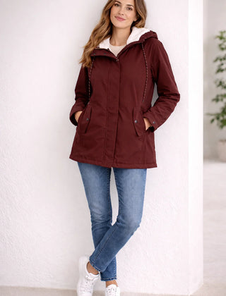 Odette Hooded Sherpa-Lined Parka in Red