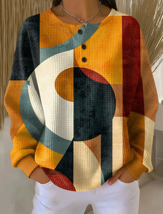 Orange Lærke | Waffle Sweater with Geometric Pattern
