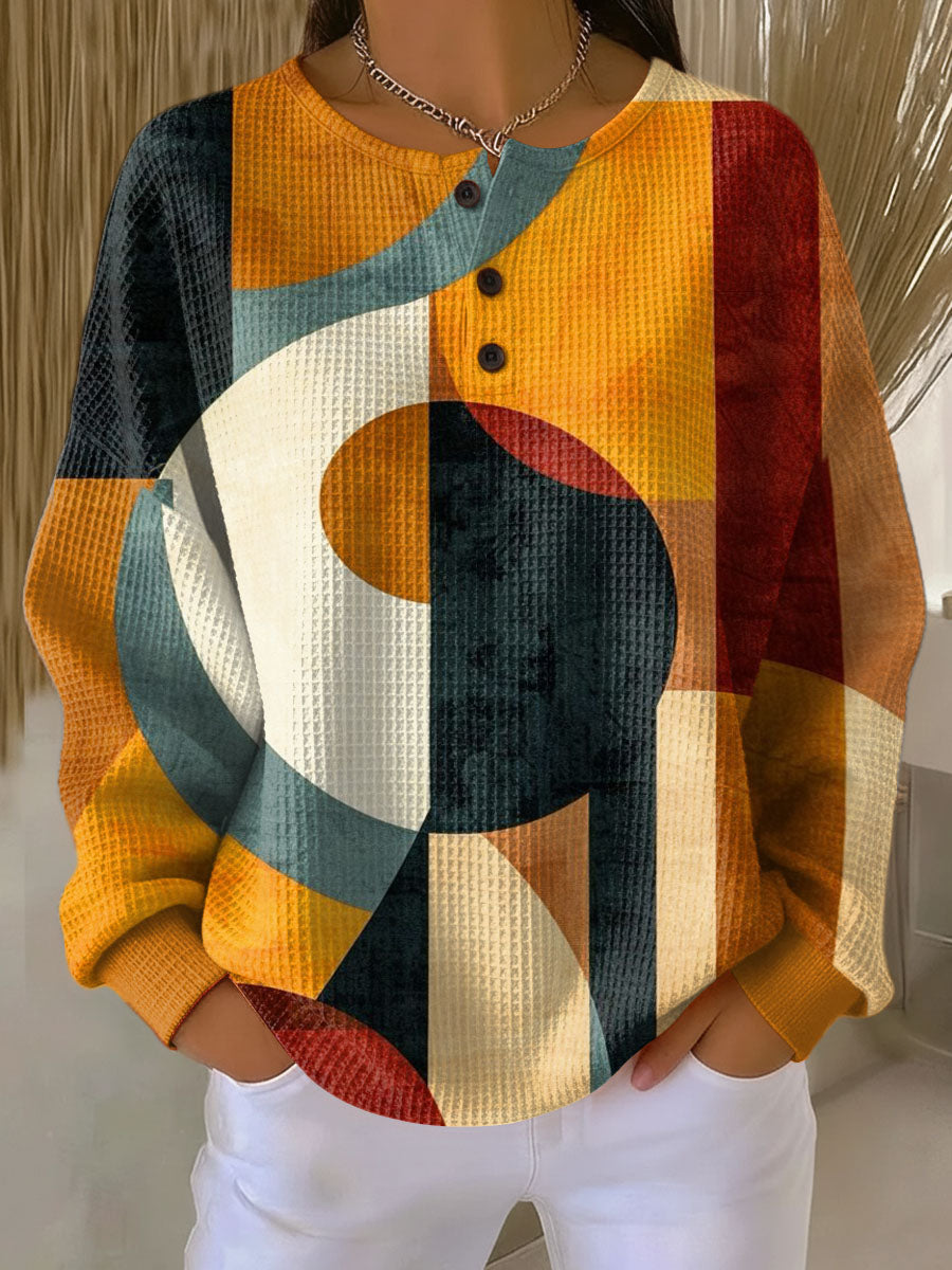 Orange Lærke | Waffle Sweater with Geometric Pattern