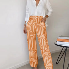 Orange Liora | Printed Wide-Leg Two-Piece Summer Set for Women