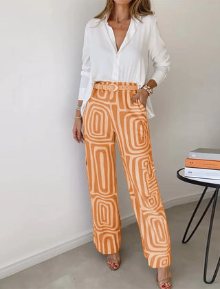 Orange Liora | Printed Wide-Leg Two-Piece Summer Set for Women