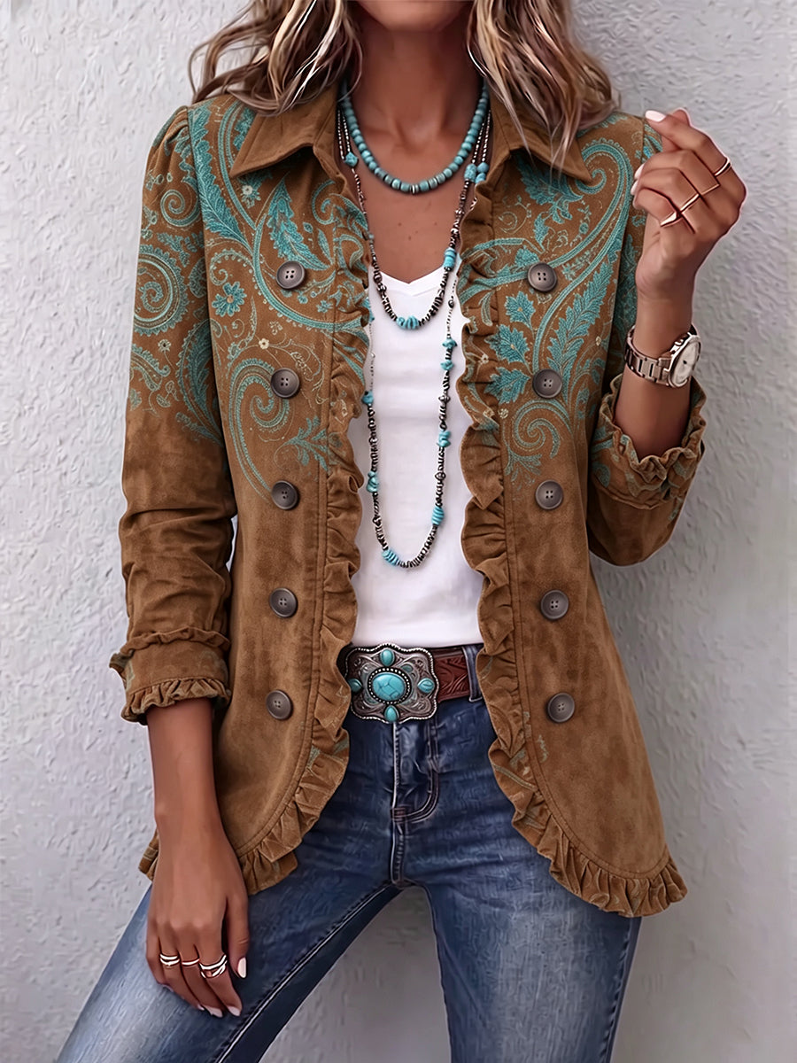 Brown Goldenridge™ | Paisley Print Ruffle Jacket