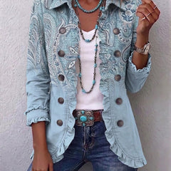 Sky Blue Estrella™ | Vintage Paisley Print Ruffled Jacket