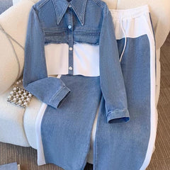 White Holbrook™ | Color-Block Cropped Jacket & Wide-Leg Pants Set