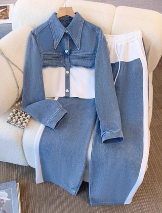 White Holbrook™ | Color-Block Cropped Jacket & Wide-Leg Pants Set