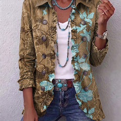 Olive & Turquoise Floral Sundara™ | Boho Gradient Vintage Floral Ruffle Jacket