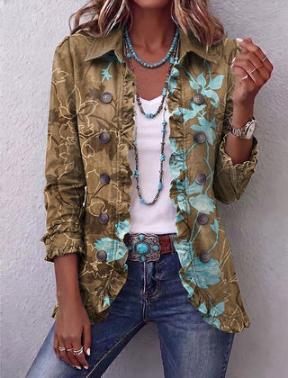 Olive & Turquoise Floral Sundara™ | Boho Gradient Vintage Floral Ruffle Jacket