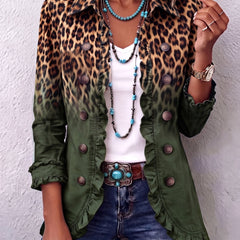Green Elspeth™ | Leopard Ombre Ruffle Blazer Jacket