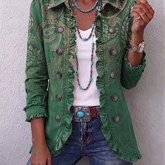 Green Paisley Jemara™ | Bohemian Paisley Print Ruffled Jacket