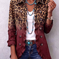 Wine Elspeth™ | Leopard Ombre Ruffle Blazer Jacket