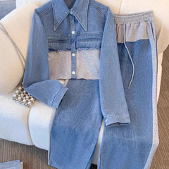 Grey Holbrook™ | Color-Block Cropped Jacket & Wide-Leg Pants Set