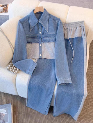 Grey Holbrook™ | Color-Block Cropped Jacket & Wide-Leg Pants Set