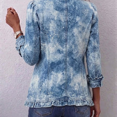 Jemison™ | Boho-Style Gradient Vintage Botanical Print Ruffle-Detail Jacket