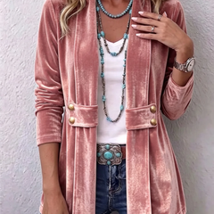 Pink Holliwell™ | Vintage Lapel Button-Accent Long Sleeve Open Front Jacket