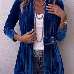 Royal Blue Holliwell™ | Vintage Lapel Button-Accent Long Sleeve Open Front Jacket
