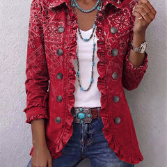 Red Criselle™ | Bohemian Paisley Ombré Print Ruffled Jacket