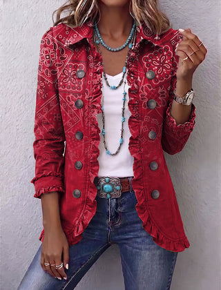 Red Criselle™ | Bohemian Paisley Ombré Print Ruffled Jacket