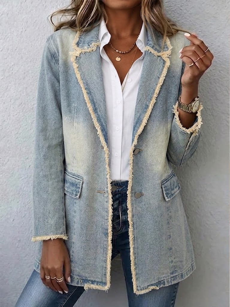 Light Wash Blue Dionne™ | Vintage-Style Oversized Blazer with Raw Edges