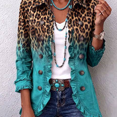 Turquoise Elspeth™ | Leopard Ombre Ruffle Blazer Jacket