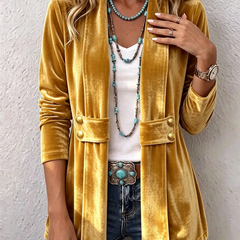 Gold Holliwell™ | Vintage Lapel Button-Accent Long Sleeve Open Front Jacket
