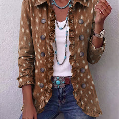 Brown Nolinda™ | Bohemian Animal-Print Ruffled Jacket