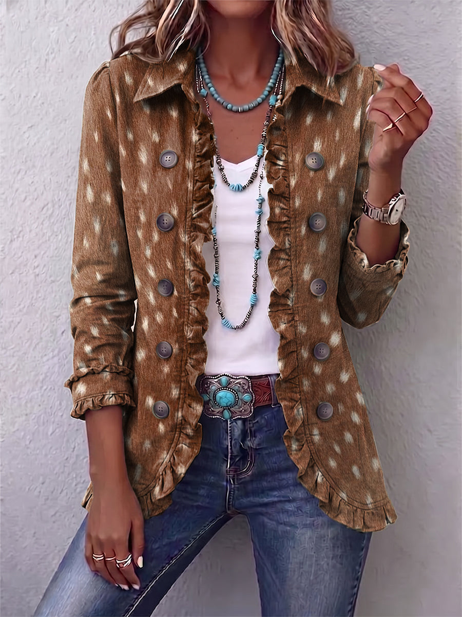 Brown Nolinda™ | Bohemian Animal-Print Ruffled Jacket