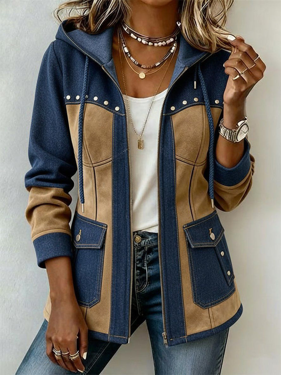 Navy & Camel Fawnridge™ | Patchwork Hooded Jacket