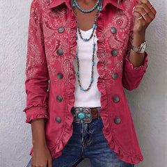Rose Pink Anouk™ | Vintage Paisley Print Ruffled Jacket