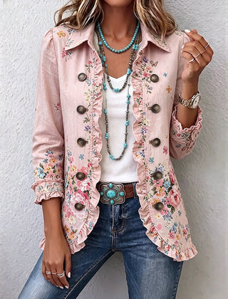 Pink Bettany™ | Floral Ruffle Button-Front Jacket