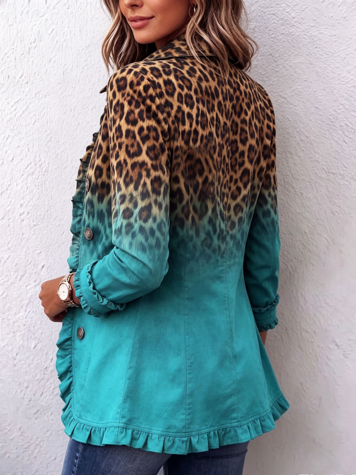 Elspeth™ | Leopard Ombre Ruffle Blazer Jacket - photo 3