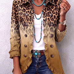 Ochre Elspeth™ | Leopard Ombre Ruffle Blazer Jacket