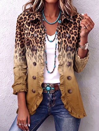 Ochre Elspeth™ | Leopard Ombre Ruffle Blazer Jacket