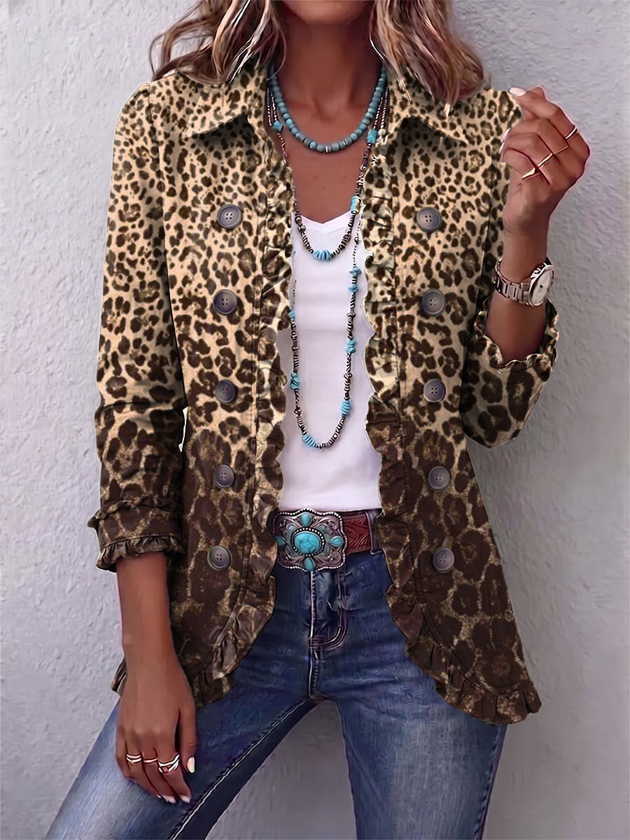 Multicolor Navara™ | Leopard Print Ruffled Jacket