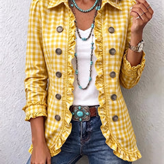 Yellow Charlene™ | Gingham Ruffled Button-Down Jacket