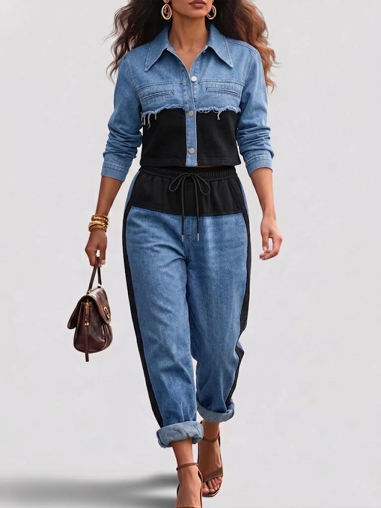 Holbrook™ | Color-Block Cropped Jacket & Wide-Leg Pants Set - photo 1