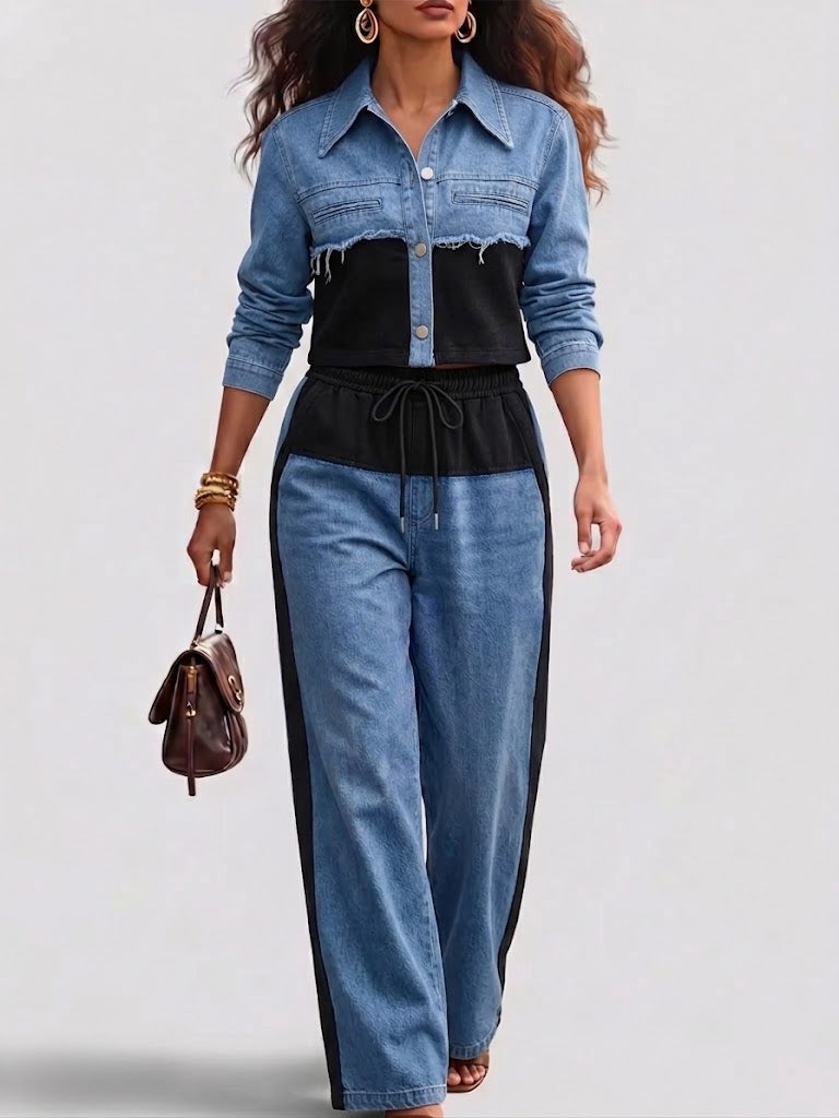 Holbrook™ | Color-Block Cropped Jacket & Wide-Leg Pants Set - photo 2