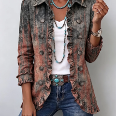 Desert Wash Bristow™ | Vintage Gradient Textured Print Ruffle Jacket