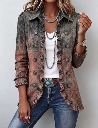 Desert Wash Bristow™ | Vintage Gradient Textured Print Ruffle Jacket