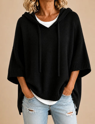 Ottavia Hooded Poncho Sweater in Black