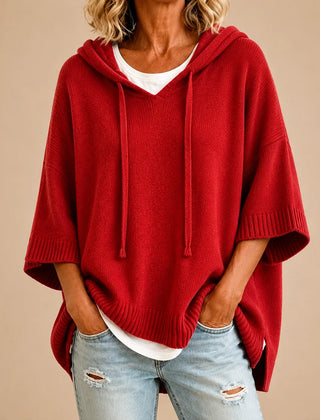 Ottavia Hooded Poncho Sweater in Red