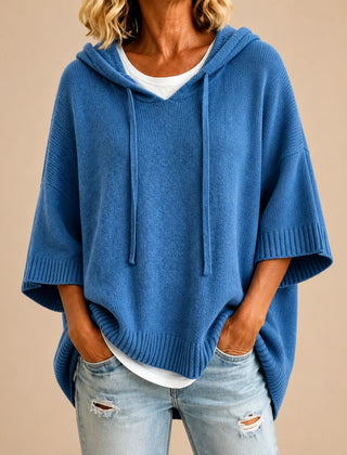 Ottavia Hooded Poncho Sweater in Blue