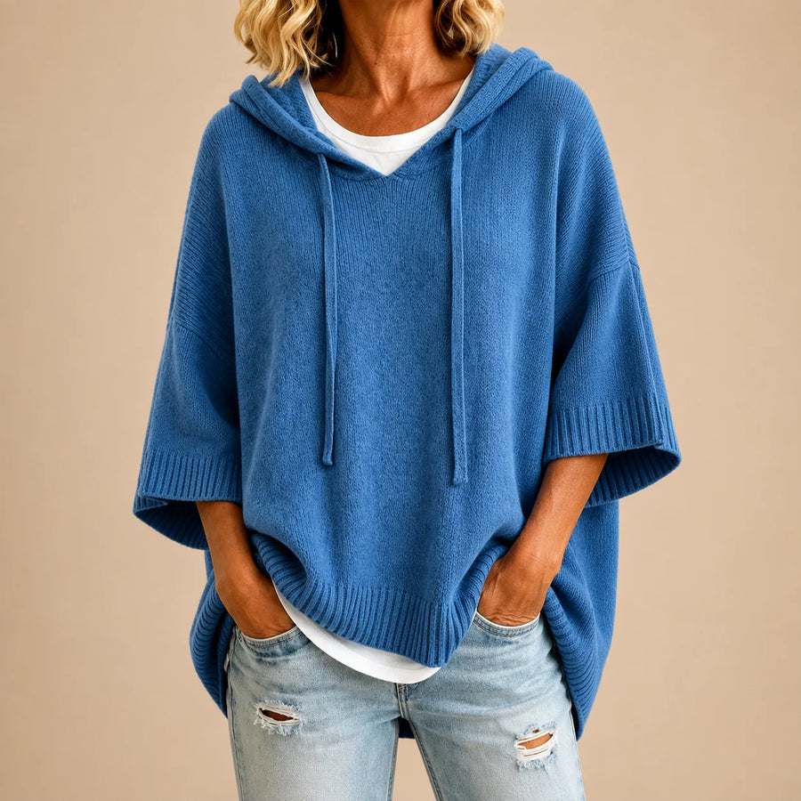 Ottavia Hooded Poncho Sweater in Blue