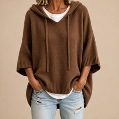 Ottavia Hooded Poncho Sweater in Brown