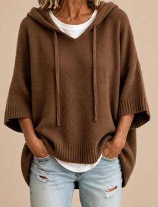 Ottavia Hooded Poncho Sweater in Brown